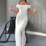 Plataz Women's Summer Braided Dress Soaked Sleeve Open Bag Hip Dress Woman