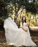 Plataz Women's Silk Cotton With Chiffon Pregnant Women Floating Tail Fluttering Sleeves Of The Dress Photo Dress 1209 Maternity
