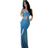 Plataz Bra With Sexy Resort Wind Seaside Hottie Long Dress Bag Hip Skirt Set Summer