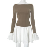Plataz Women's Clothing Hit The Word Collar Horn Long-Sleeved Lotus Leaf Short Skirt DJPT