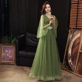 Plataz Dress Women 2025 New Long Green Large-Size Annual Conference Host Banquet Performance Fluffy Temperament Dress