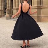 Plataz Women's Hepburn Style Solid Round-Neck Sleeveless Dress In Autumn 2024