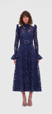 Plataz French Retro Elegant Style Embroidery Dress Collared Cardigan High-Waist A-Shaped Dress