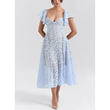 Plataz Women's New Deep V Lace Hollow Dress HZ0628