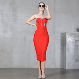 Plataz Solid Temperament Palette With Bra Strap Dress Sexy Diamond Party Dress Dress