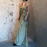 Plataz High-End Spring-Summer New Holiday Wind Hanging Shoulder Dress V Neck Strapped Bare Back Dress