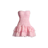 Plataz New Spanish Niche Brand Sexy Elastic Wrap Chest Lotus Ponp On Holiday Dress Short Dress Woman