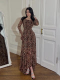 Plataz 2024 New Chiffon Leopard-Print Lotus Sleeve Temperament Long Splicing Irregular Dress