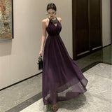 Plataz Temperament Famous Heavy Industry Birthday Annual Dress Dress Senior Purple Shoulderless Sleeveless Hanging Neck Dress Woman