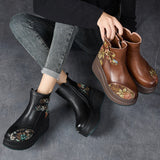 Plataz Layer Of Cow Skin National Style Characteristics Of Leisure Thick Background Ms. Comfortable Cotton Autumn And Winter Color Leather Ms. Martin Boots High Quality Shoes