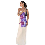 Plataz Women's Floral Print Braved Sleeveless Loose Dress Ultra-Long Dress DJPT