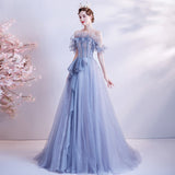 Plataz 2025 New Bridal Banquet Dress Host Gradually Blue Bright Star Show Evening Dress