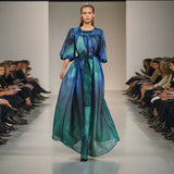 Plataz Court Style Dress 2025 Spring New Round Lantern Sleeves Gradually Swing Mid-Long Dress Women's Dress