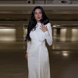 Plataz Sexy Fashion Round Collar Folds To The Waist To Repair The Solid Color Temperament Dress