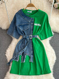 Plataz Hong Kong Flavor Temperament With Belt Round Tie Color Denim Shirt Spring New Chic Leisure Medium DJPT