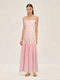 Plataz Dress Dress French Fresh Sweet Three-Dimensional Rose Flowers Spliced Chiffon Sling Dress Dress