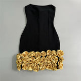 Plataz Sense Three-Dimensional Golden Flower Sexy Brat With Dress Famous Party Small Dress Skirt