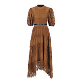 Plataz Elegant Style Dress 2025 New Round Collar Bubble Bubble Sleeve Lace Belt Fashion High-End Dress