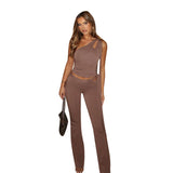 Plataz 2025 Spring New Slanted Shoulder Strap Open Umbilical Repair Trousers Suit Woman DJPT