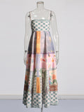 Plataz Spring Women's Dress 2025 New Retro Graffiti-Print Linen Sling Dress