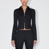 Plataz Women's Clothing 2024 Summer Solid Color Collar High-Rise Body-Clamping Long-Sleeved Zip-Up Top DJPT