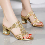 Plataz New Water Drill Cool Slippers Women's Summer Fashion Wear Diamond Anti-Slip Leather Rough And Slippers Outside Wear High Quality Shoes