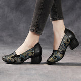 Plataz Beauty Real Leather National Wind Coarse And Shallow Print Comfortable Chinese Style Original Fashion Mother Shoes Lefu Shoes High Quality Shoes