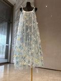 Plataz Dress Temperament C High Value Light Luxury 2025 Spring And Summer New Heavy Industry Three-Dimensional Flowers Mesh Dress Dress Woman