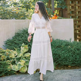 Plataz Tibet Tourism Wearing Skirt Heavy Industry Hollow Design White Dress Seaside Sanya Travel Beach Dress