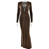 Plataz And Winter Fashion Sexy Deep V Tie Ribbon Dress New Babes Open Fork To Repair Dress HZ0628