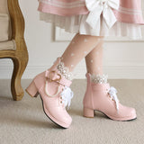 Plataz Size Women's Shoes Retro Lace Coarse Heel Short Boots Autumn And Winter New College Women's Boots Shoes High Quality Shoes