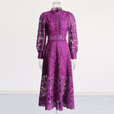 Plataz Temperament Elegant Lace Dress 2025 Summer New Bubble Sleeve Long Sleeve Embroidered Dress Woman