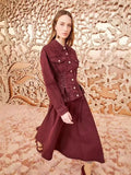 Plataz Wind Collar Tie With Waist Jacket Jacket + Wine Red Temperament A-Word Skirt Dress Suit Tide