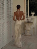 Plataz Sexy Bare Back Hanging Neck Sling Dress Simple Imitation Silk Satin Acetic Acid Thin Dress Dress HZ0628