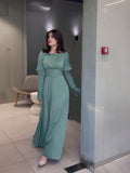 Plataz 2024 Court Style Bubble Collar Wood Ear To Collect Waist Solid Color Long Sleeve Dress