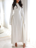 Plataz Asian Temperament Elegant Wind Collar Long Sleeve Irregular Dress 2025 New Solid Broad Ass Dress Women Summer