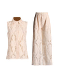 Plataz Literary And Art Casual Style Suit 2025 Spring New Collar Embroidered Sleeveless Shirt Trousers Two Sets Of Women