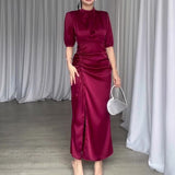 Plataz French Bubble Sleeve Dress Slim Slim Light Luxury Sexy Long Dress Girl