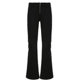 Plataz Black Zipper Low-Rise Self-Repair Micro-Tipped Jeans Women's Basic Hottie Casual Trousers DJPT