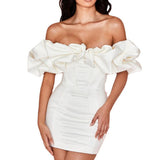 Plataz Dress Bagged Ass Skirt Braided Shoulder Fish Bone Lotus Leaf Side Dress