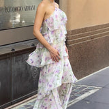 Plataz Beautiful Retro Floral Hanging Neck Sling Dress Summer Design Feel Seaside Vacation Beautiful Temperament Dress Woman HZ0628