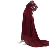 Plataz Woman Sexy Front Circle Long-Sleeved Flowers L Splicing Chiffon Skirt Pregnant Woman Photo Skirt 1174 Maternity