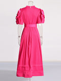 Plataz And Temperament Dress 2025 Summer New Lead Flower Sleeve Single Buckle Belt Dress Dress Woman
