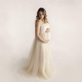 Plataz Women's Cotton Splicing Mesh Yarn Strap Pregnant Woman Drag Dress Photo Mop Floor Dress 1151 Maternity