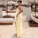 Plataz Women's Summer New Sexy Solid Color Oblique Shoulder Strapped With Dress Woman DJPT