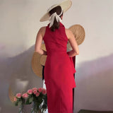 Plataz New Women's Dress French Retro Temperament High-End Beauty Sleeveless Long Dress Two-Piece