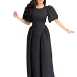 Plataz Women's 2025 Summer New Bubble Sleeve Tie With Fashion Temperament Dress Dress
