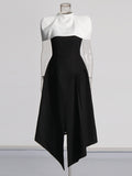 Plataz Elegance Elegance Wind 2025 Summer New Black And White Colliderable Cloaked Fork Dress Woman