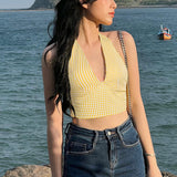 Plataz Holiday Breeze Hottie Sexy Hanging Neck Folding Vest Woman 2025 Summer New Trend Blouse DJPT