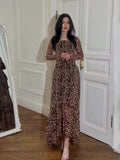 Plataz 2024 New Chiffon Leopard-Print Lotus Sleeve Temperament Long Splicing Irregular Dress